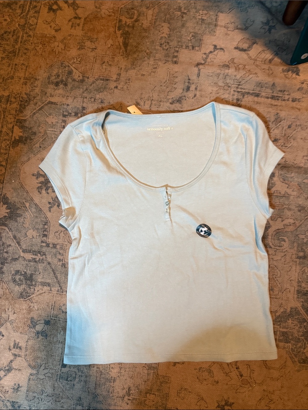 NWT Aeropostale Light Blue Scoop Neck Henley Tee with Button Placket